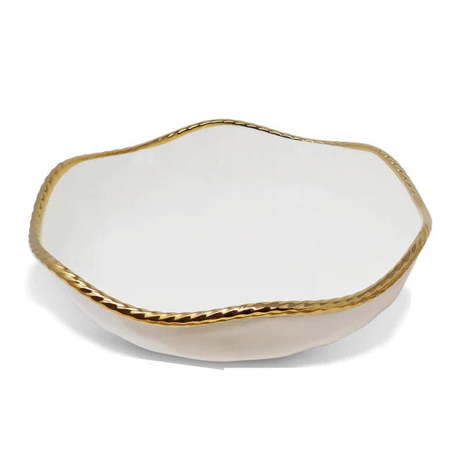 White Salad Bowl New Bone China with Gold Rope Edge