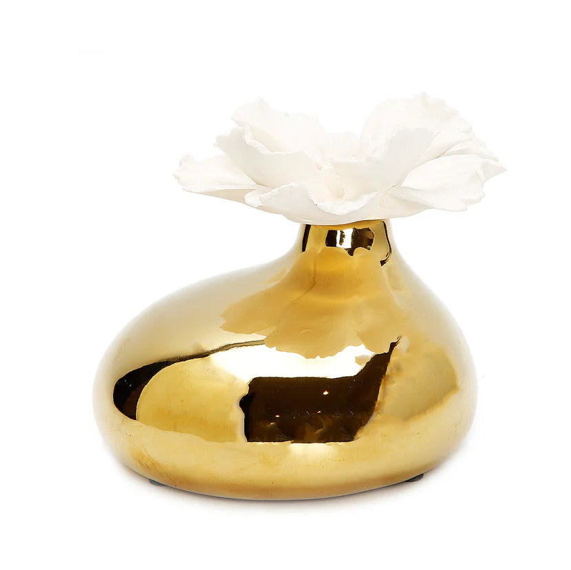 Gold Diffuser with Dimensional White Flower, “Iris and Rose” aroma