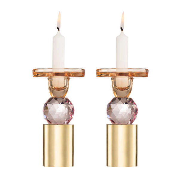 Set of 2 Pink Crystal Candlesticks