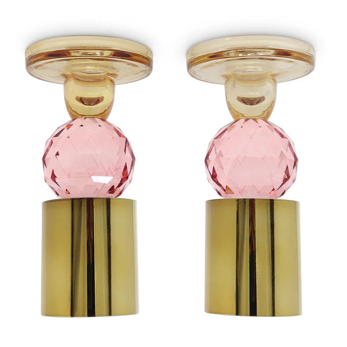 Set of 2 Pink Crystal Candlesticks