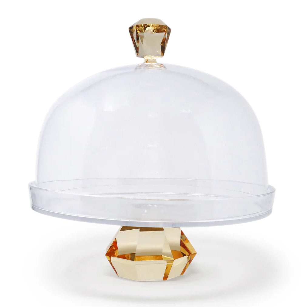 Glass Cake Dome with Colored Diamond Base and Knob