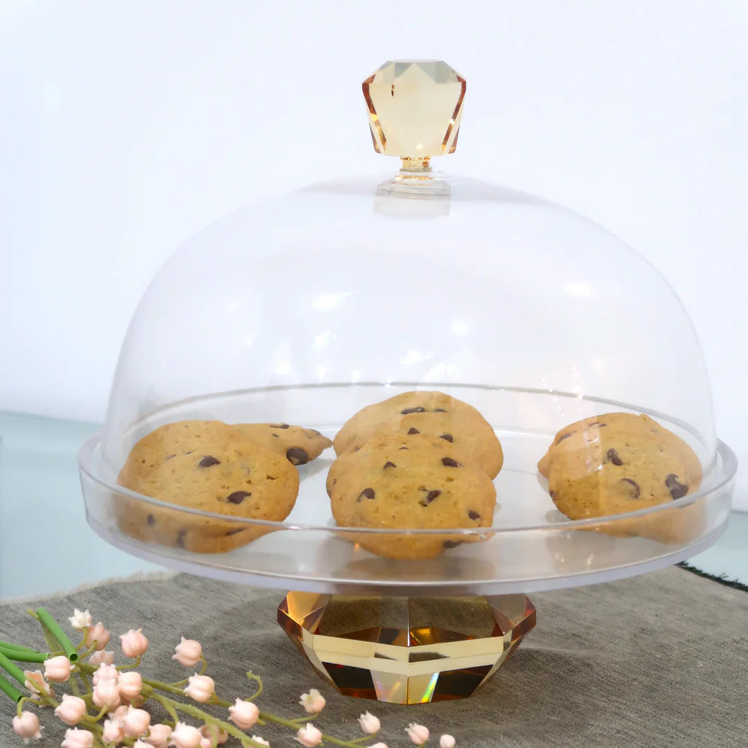 Glass Cake Dome with Colored Diamond Base and Knob