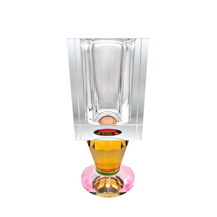 Crystal Vase with Pink and Amber Color Base