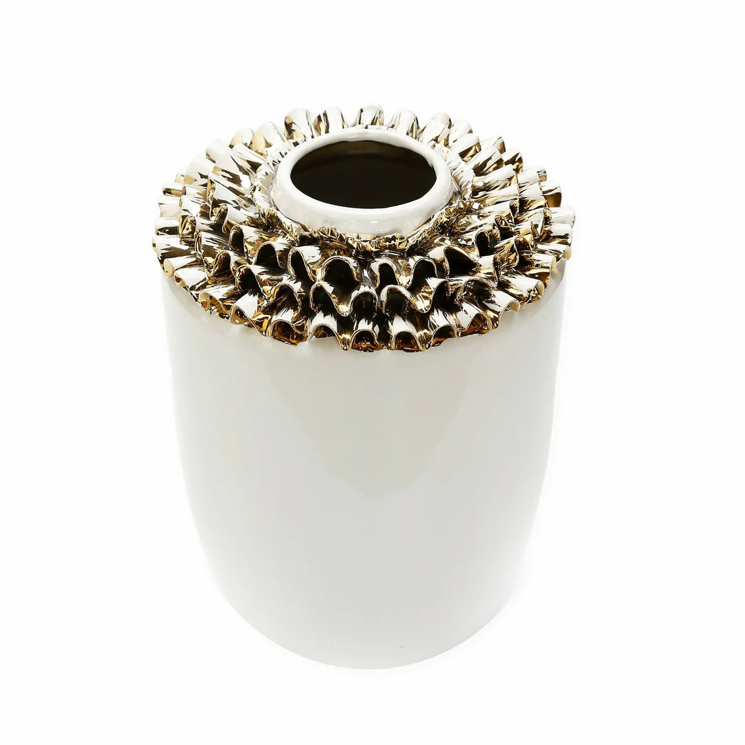 White Ceramic Vase Gold Design