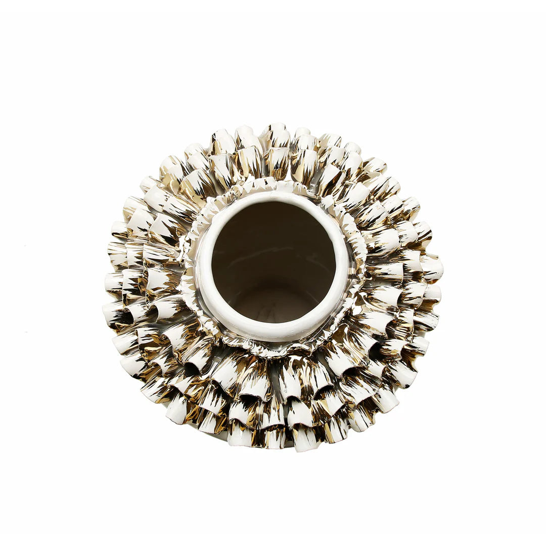 White Ceramic Vase Gold Design