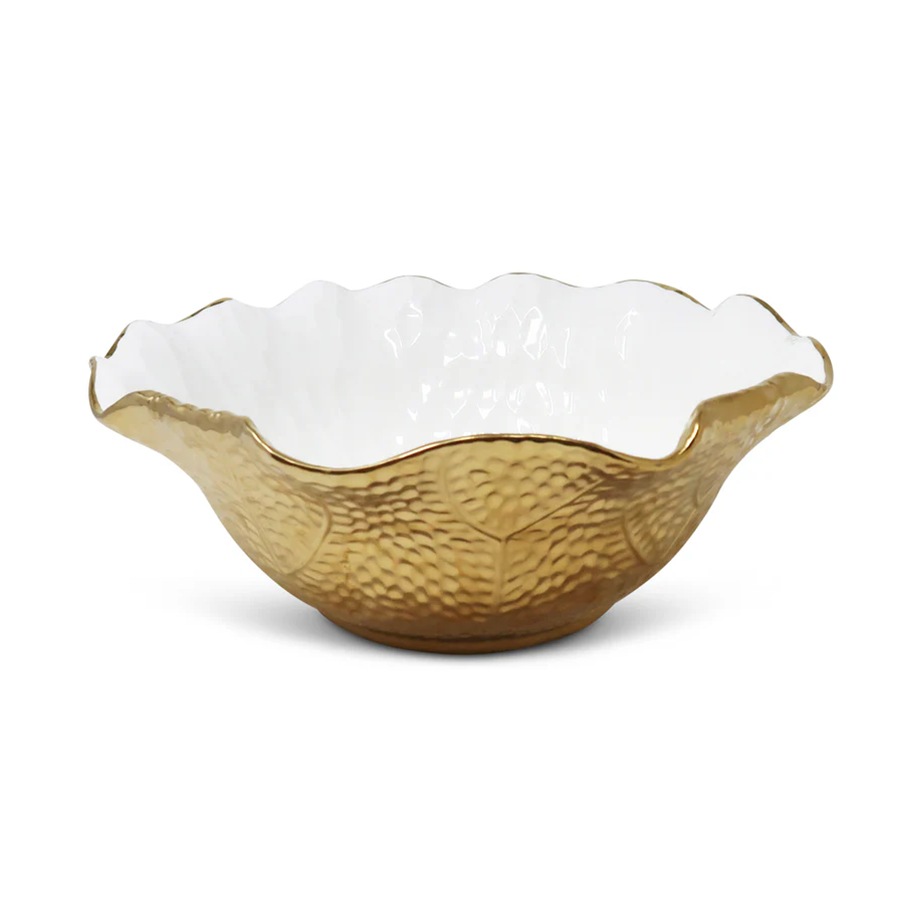 White/Gold Salad Bowl New Bone China Scalloped Edge