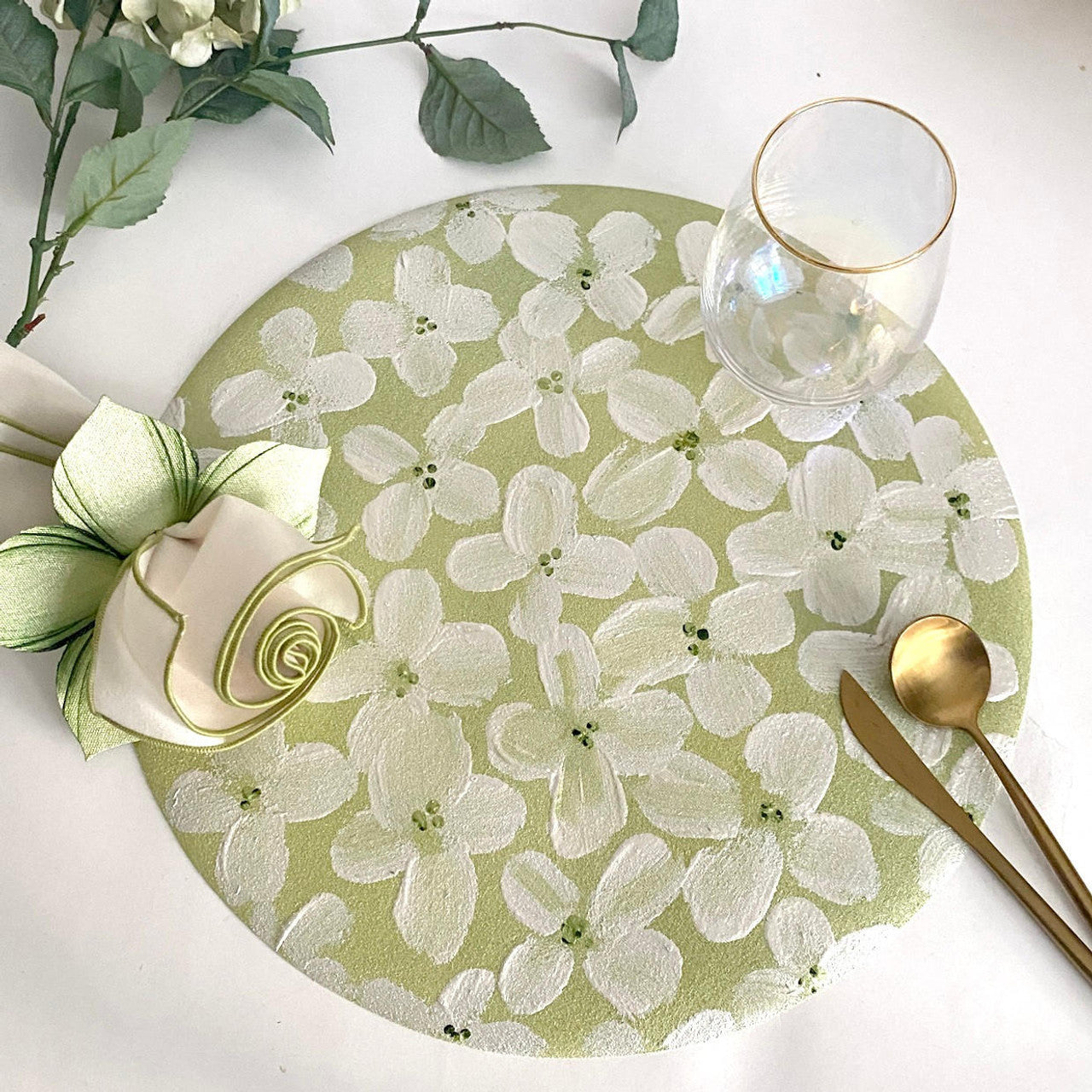 White Petals on Field of Green Placemat