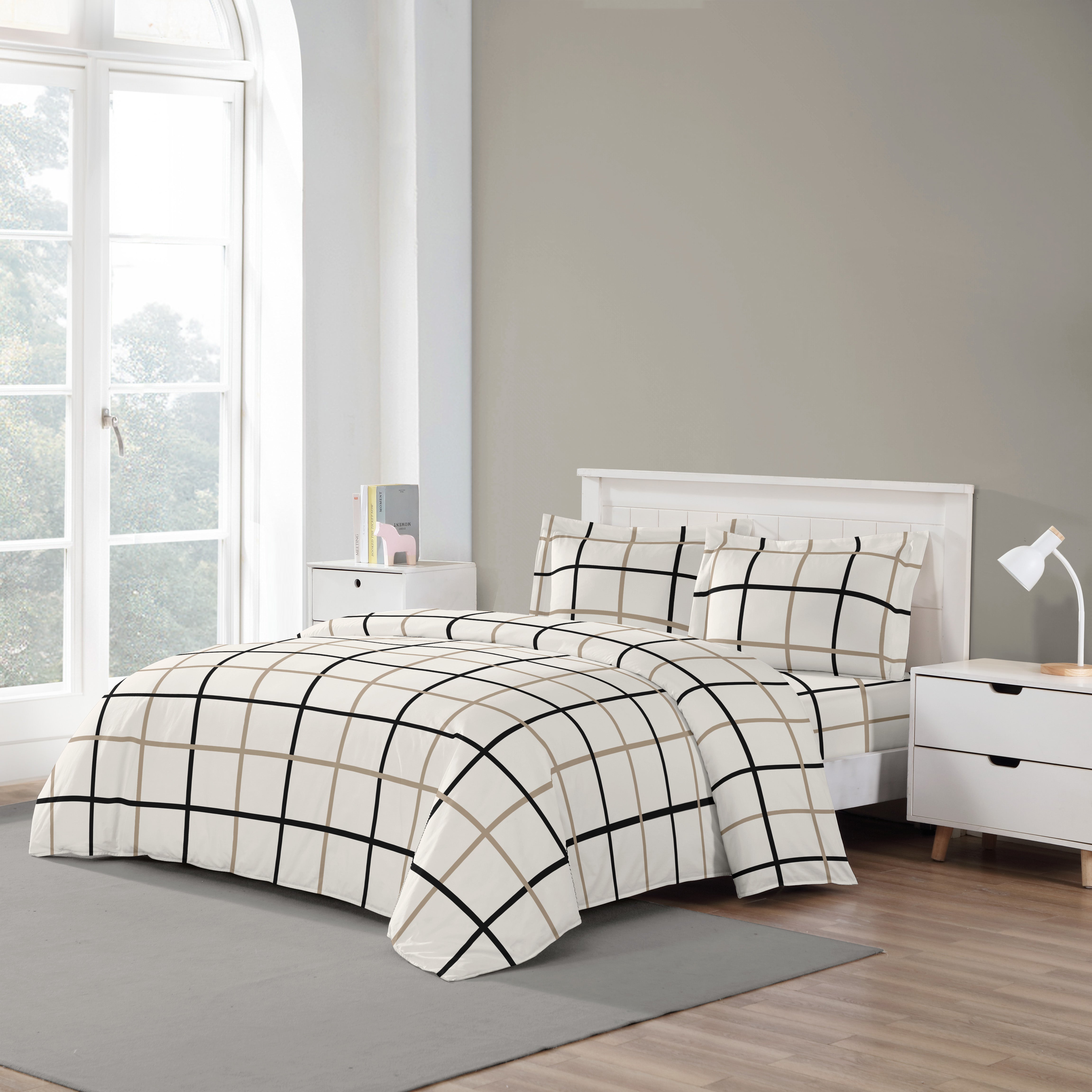 Belgium Windowpane Black 6 Piece Bedding Set