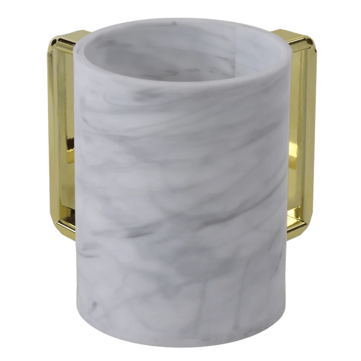 Acrylic Marble Washing Cup With Gold Handles