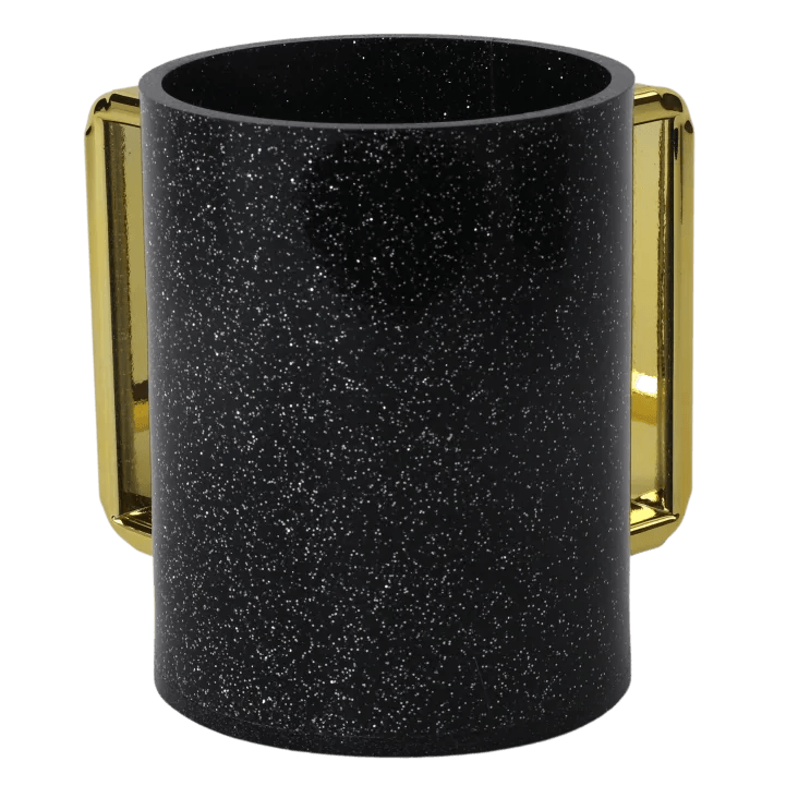Acrylic Washing Cup Black Sequins With Gold Handles