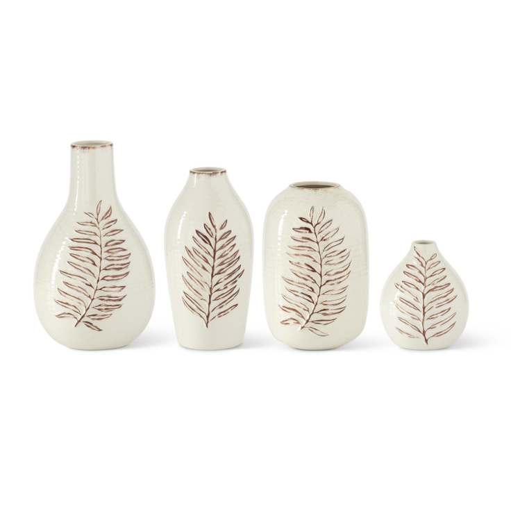 Cream & Brown Fern Leaf Speckled Ceramic Vases