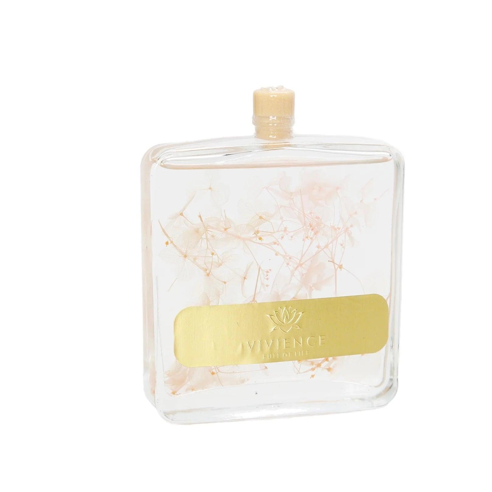 Clear Bottle Reed Diffuser With Pink & White Flower And White Reeds, "Lily Of The Valley" Scent - Elegant Linen
