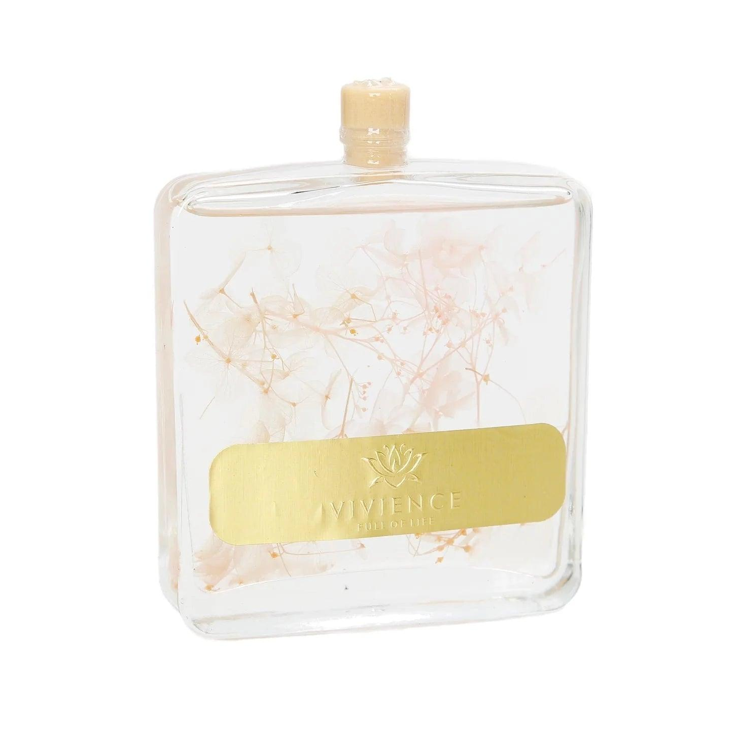 Clear Bottle Reed Diffuser With Pink & White Flower And White Reeds, "Lily Of The Valley" Scent - Elegant Linen