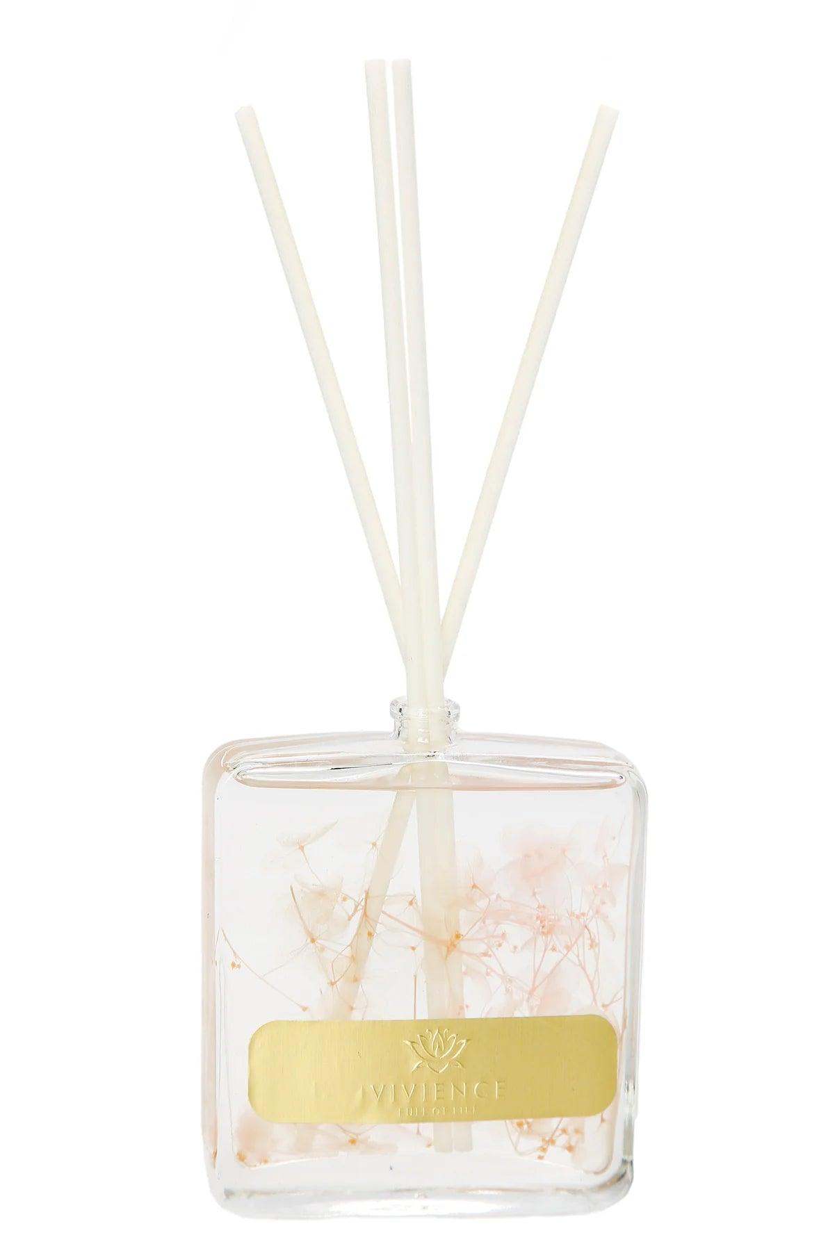 Clear Bottle Reed Diffuser With Pink & White Flower And White Reeds, "Lily Of The Valley" Scent - Elegant Linen