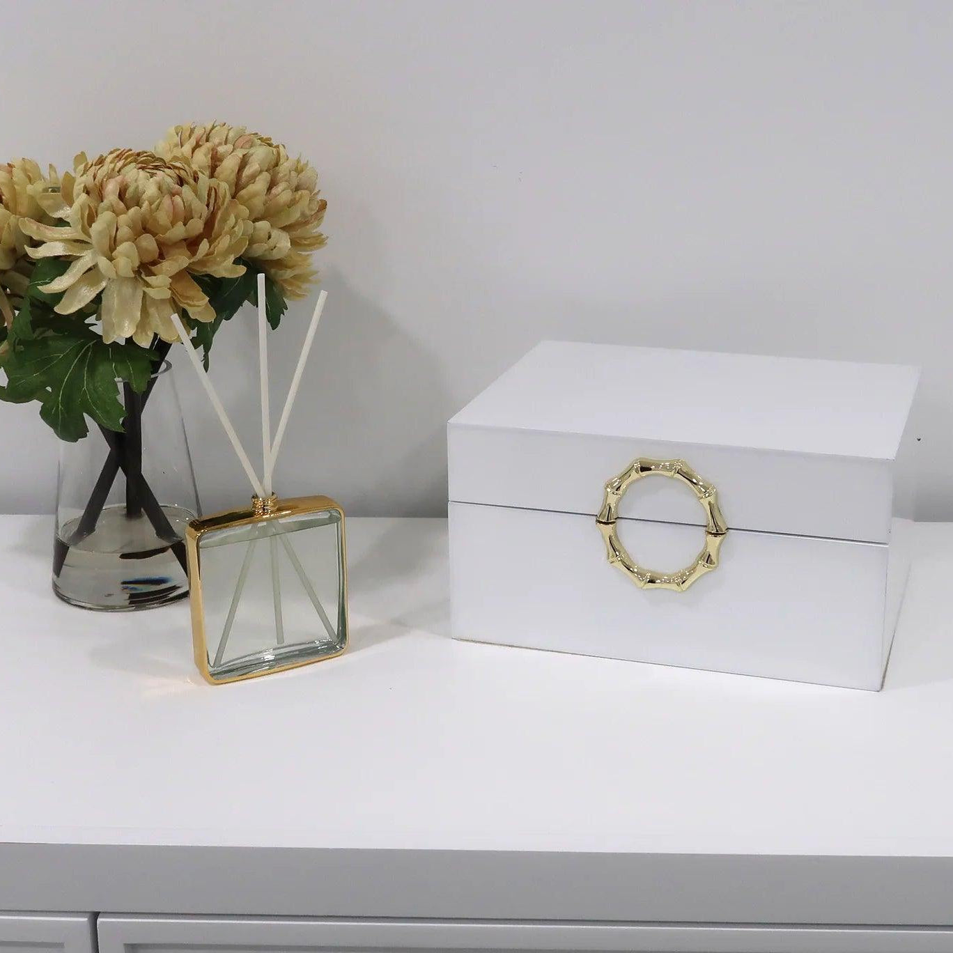 Gold Framed Square Shaped Diffuser, "Lily Of The Valley" Scent - Elegant Linen