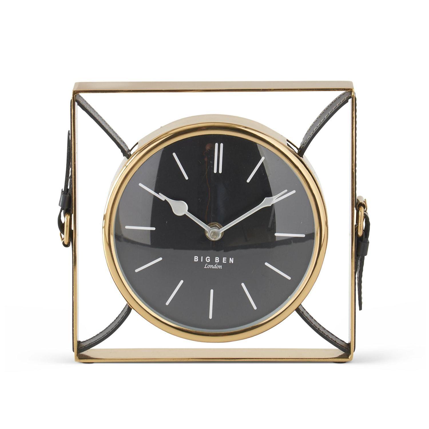 Gold Metal W/Black Leather Big Ben London Table Clock - Elegant Linen