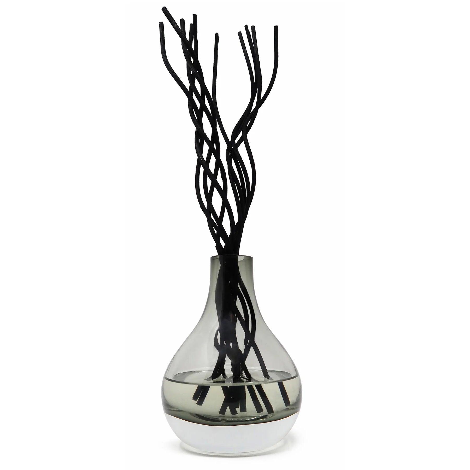 Grey Tinted Diffuser With Black Curved Reeds - Elegant Linen