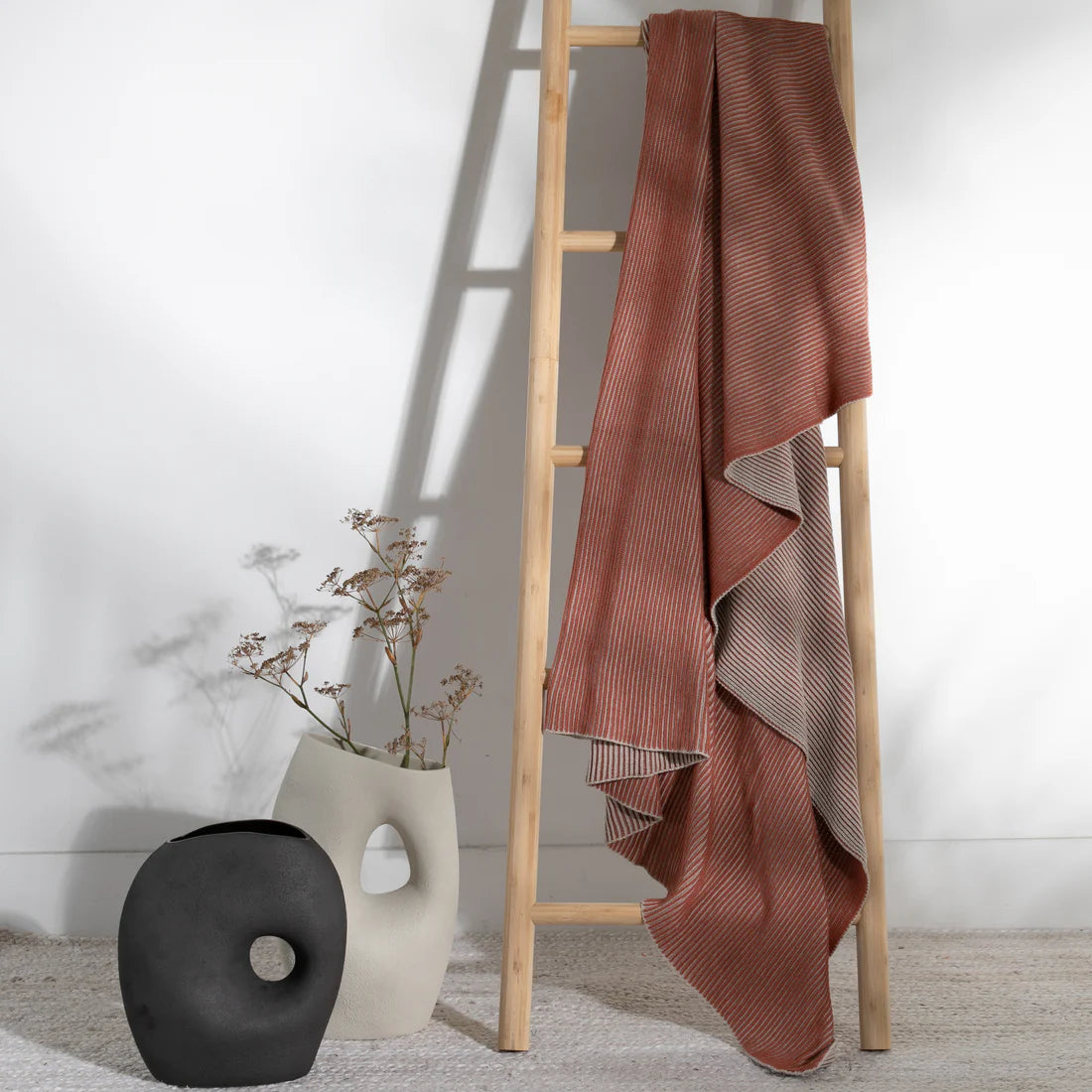 Ribbed Organic Cotton Throw Blanket - Rust
