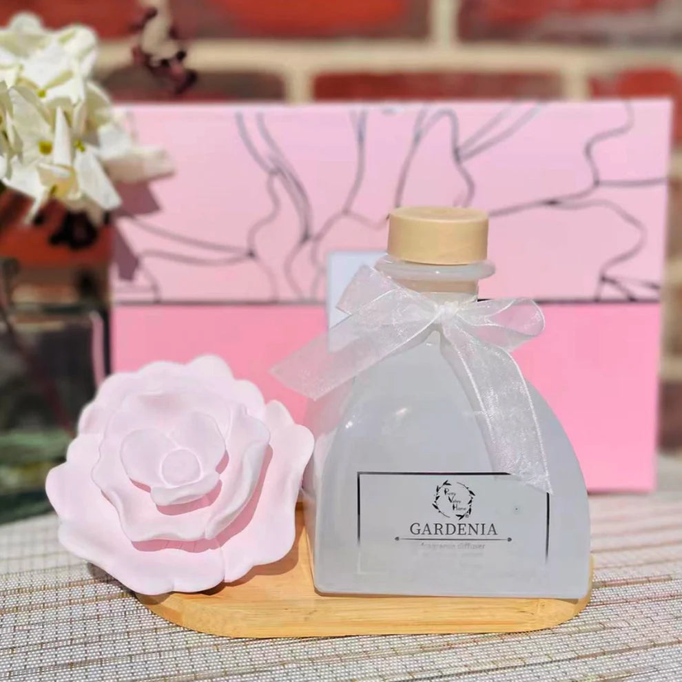 Gardenia & Rose Ceramic Flower Reed Diffuser Gift Set