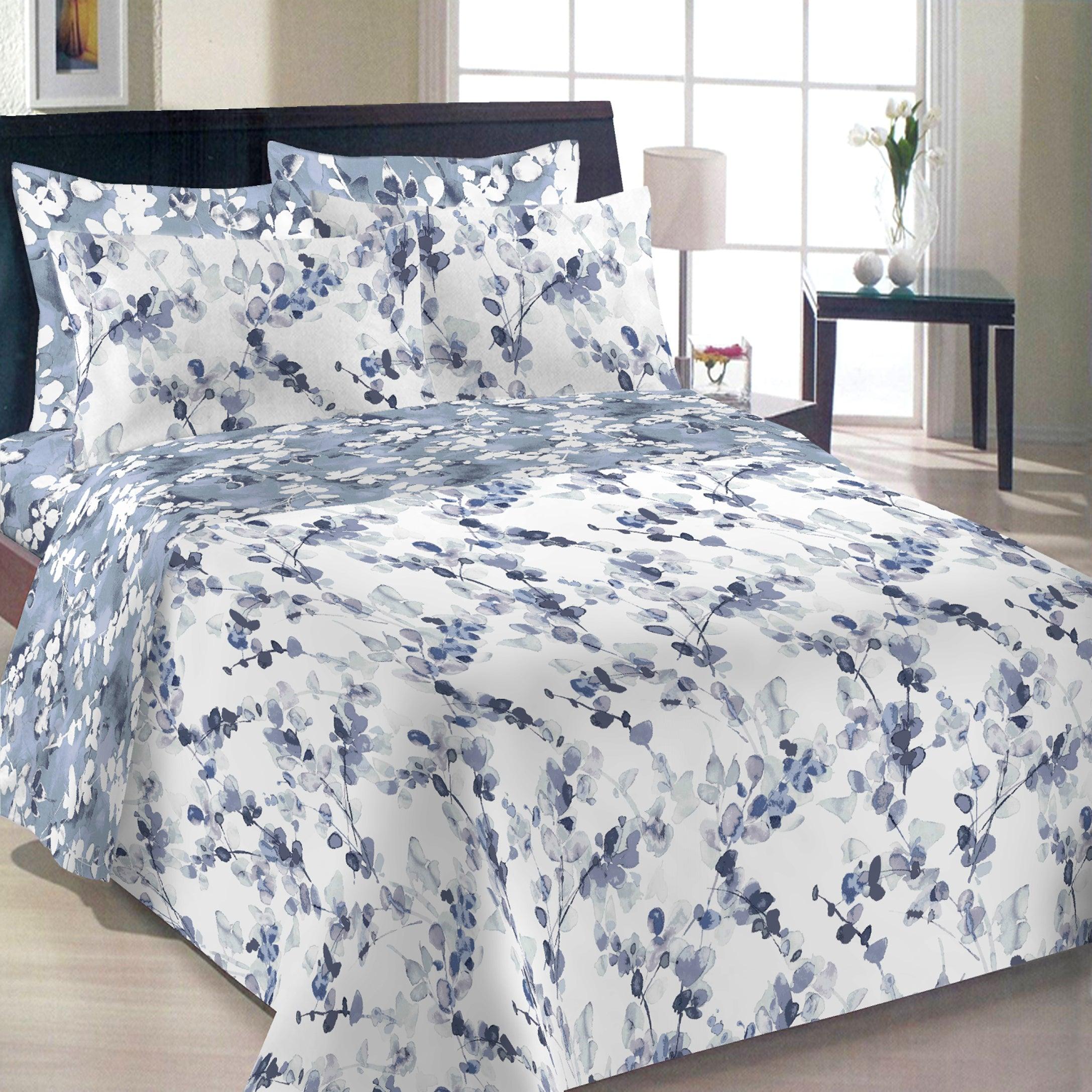 Le Fleur Blue 4 Piece Bedding Set - Elegant Linen