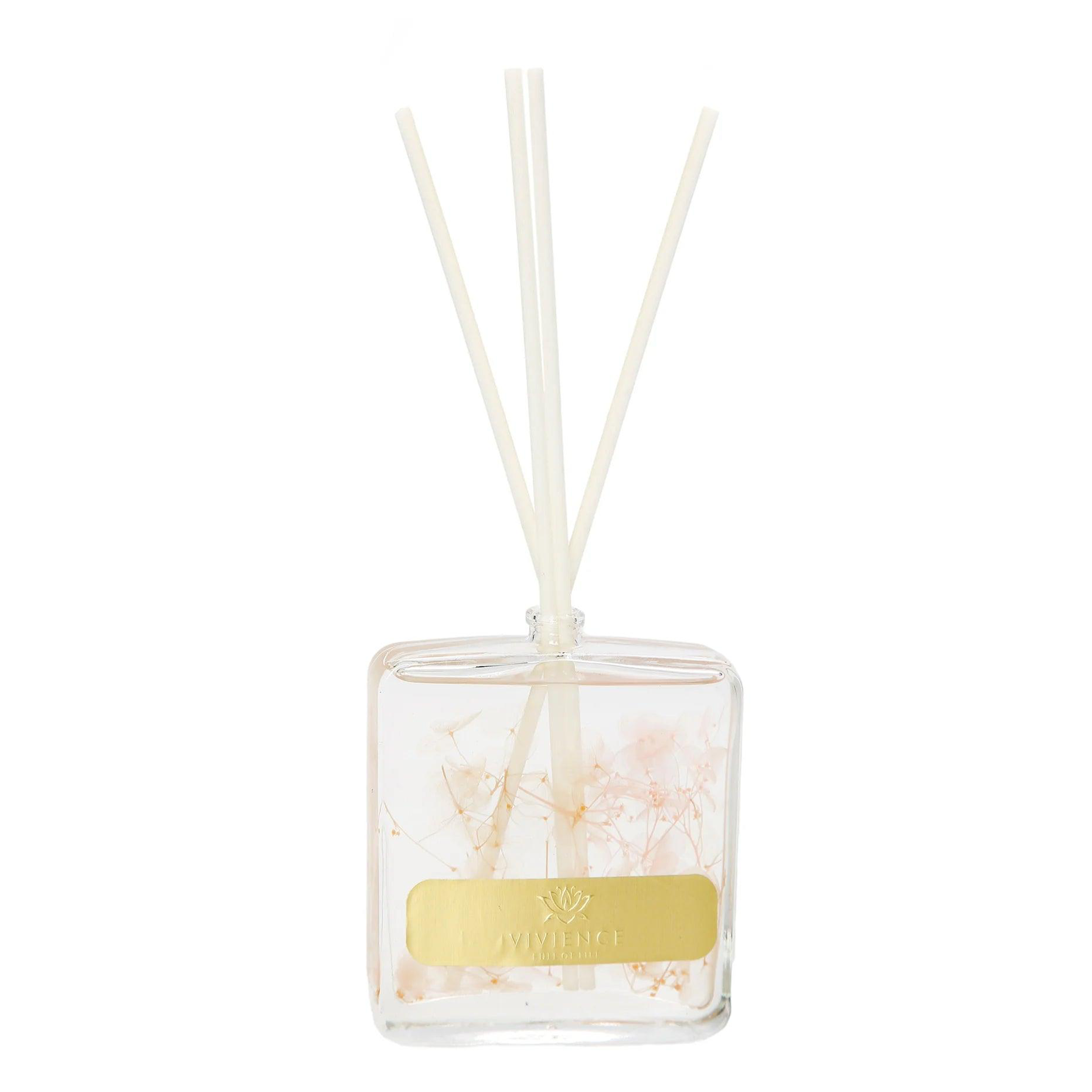 Clear Bottle Reed Diffuser With Pink & White Flower And White Reeds, "Lily Of The Valley" Scent