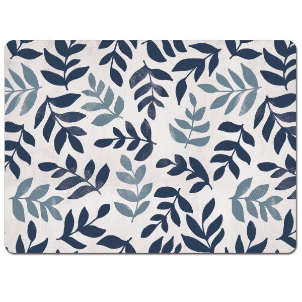 Meadow Blue Leaf Floral – HB Cork-back Placemat - Elegant Linen