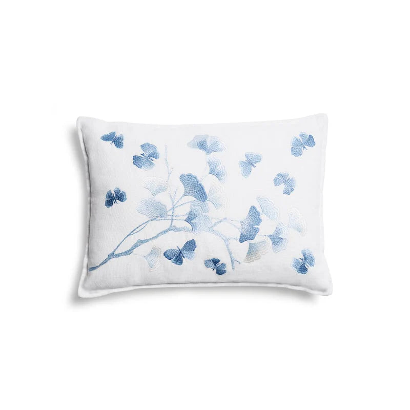 Butterfly Gingko Ombre Embroidered Decorative Pillow