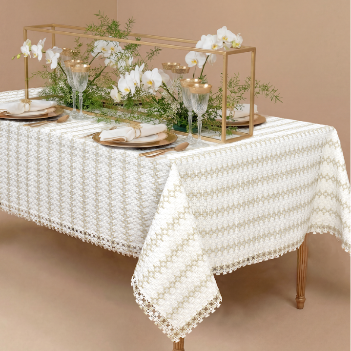 Monorola White-Gold Tablecloth