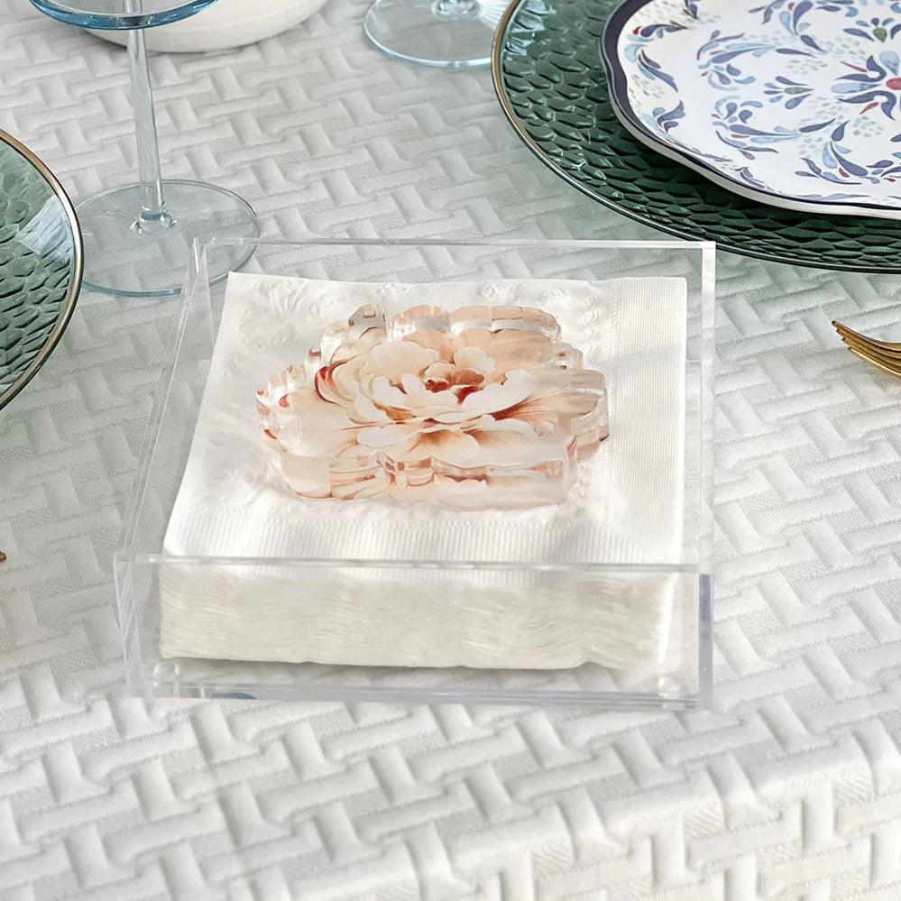 Napkin Holder with Flower - Elegant Linen