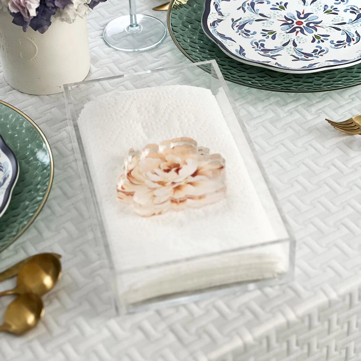 Paper Towel Box With Flower - Elegant Linen