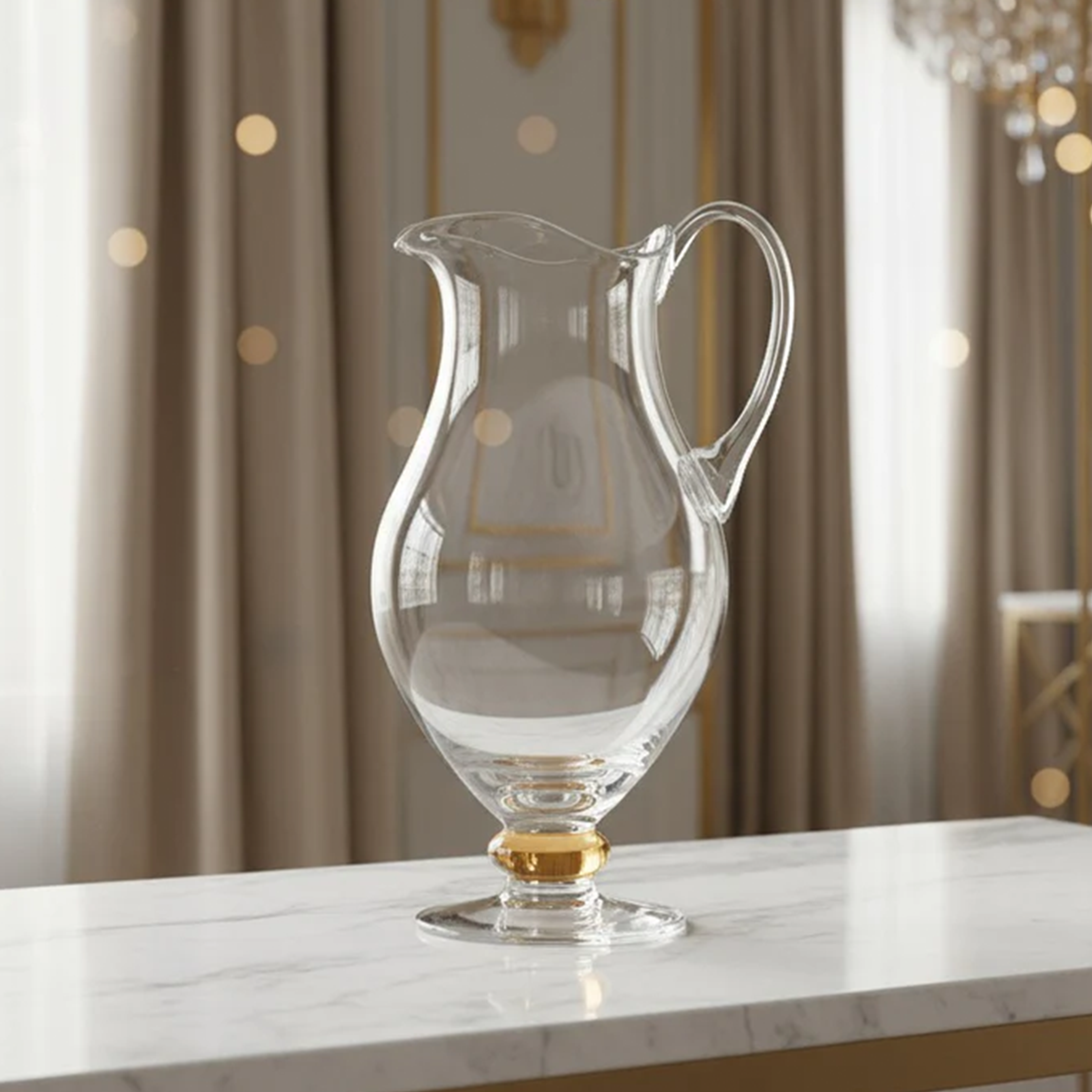 Glass Pitcher with Amber Diamond on Foot