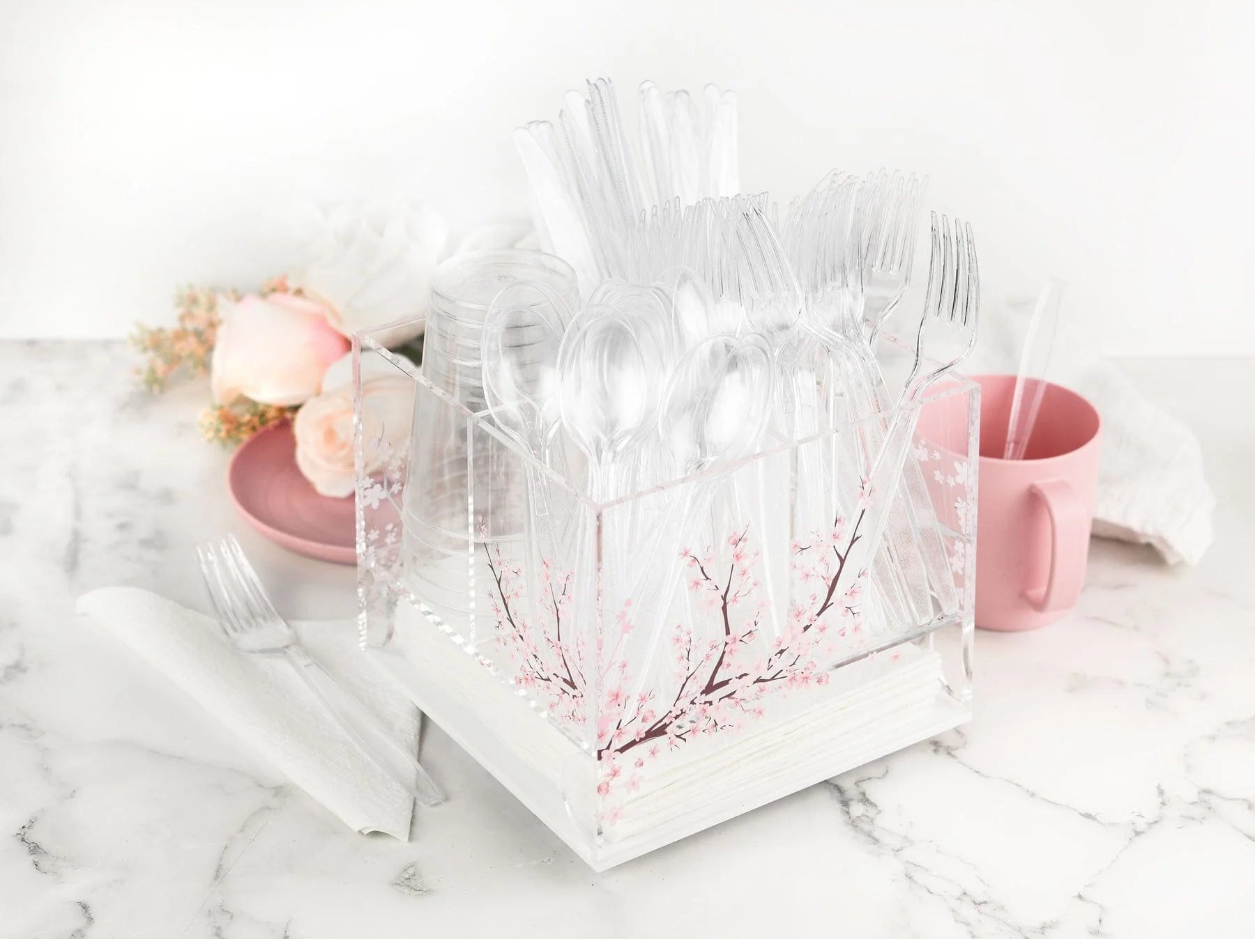 Cherry Blossom Swivel Silverware Caddy