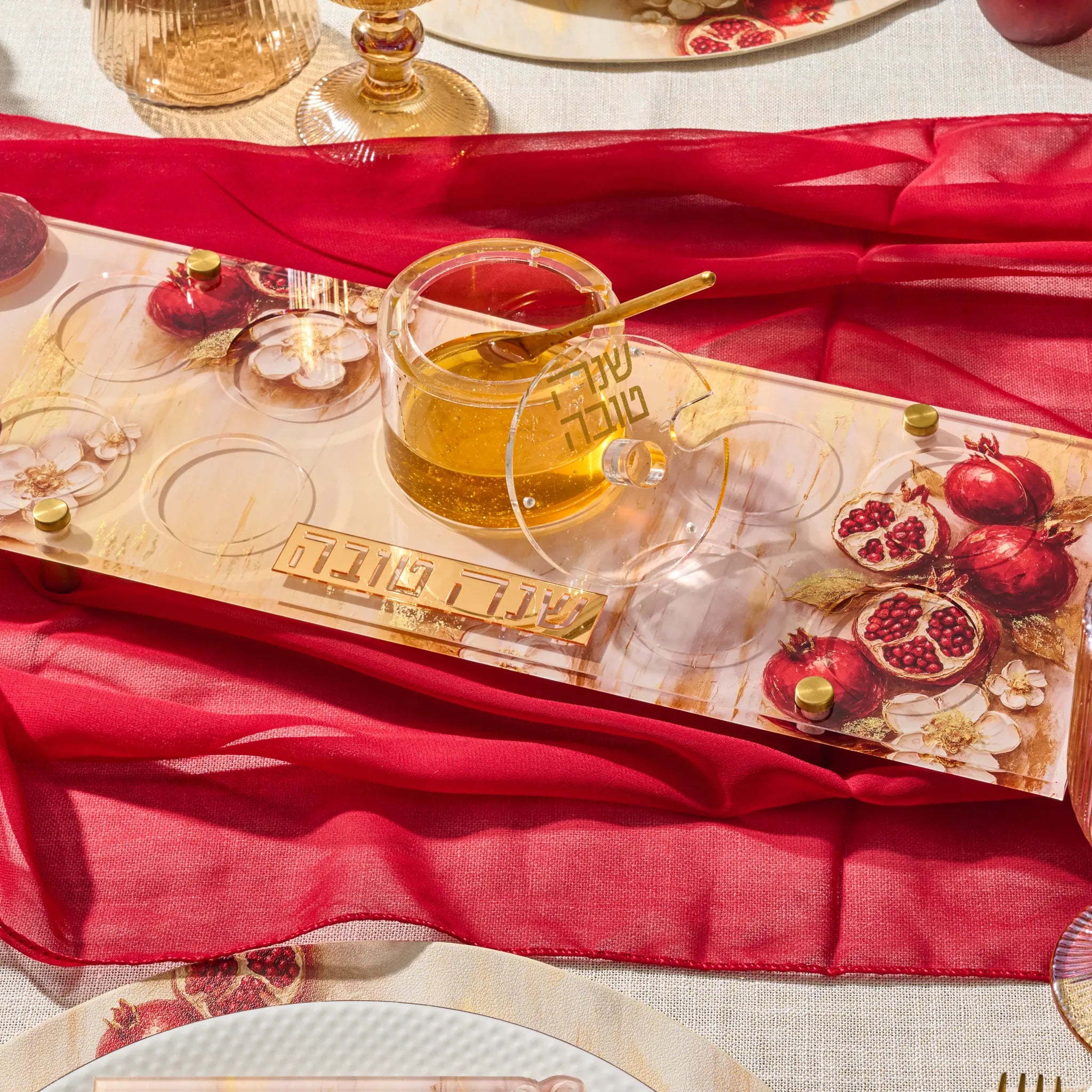 Rosh Hashana Painted Pomegranates Simanim Tray