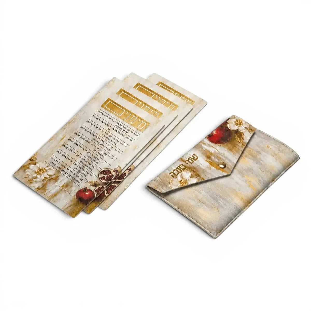 Rosh Hashana Pomegranate Leather Simanim Card & Pouch
