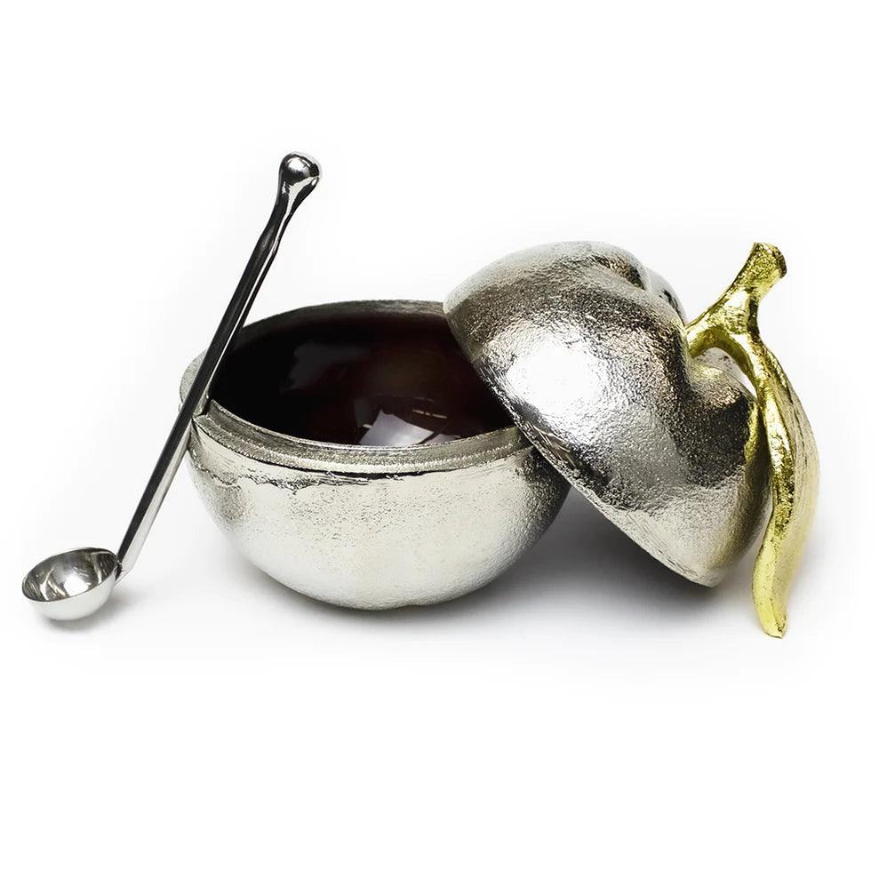 Apple Shaped Steel Honey Dish with Miniature Ladle - Elegant Linen