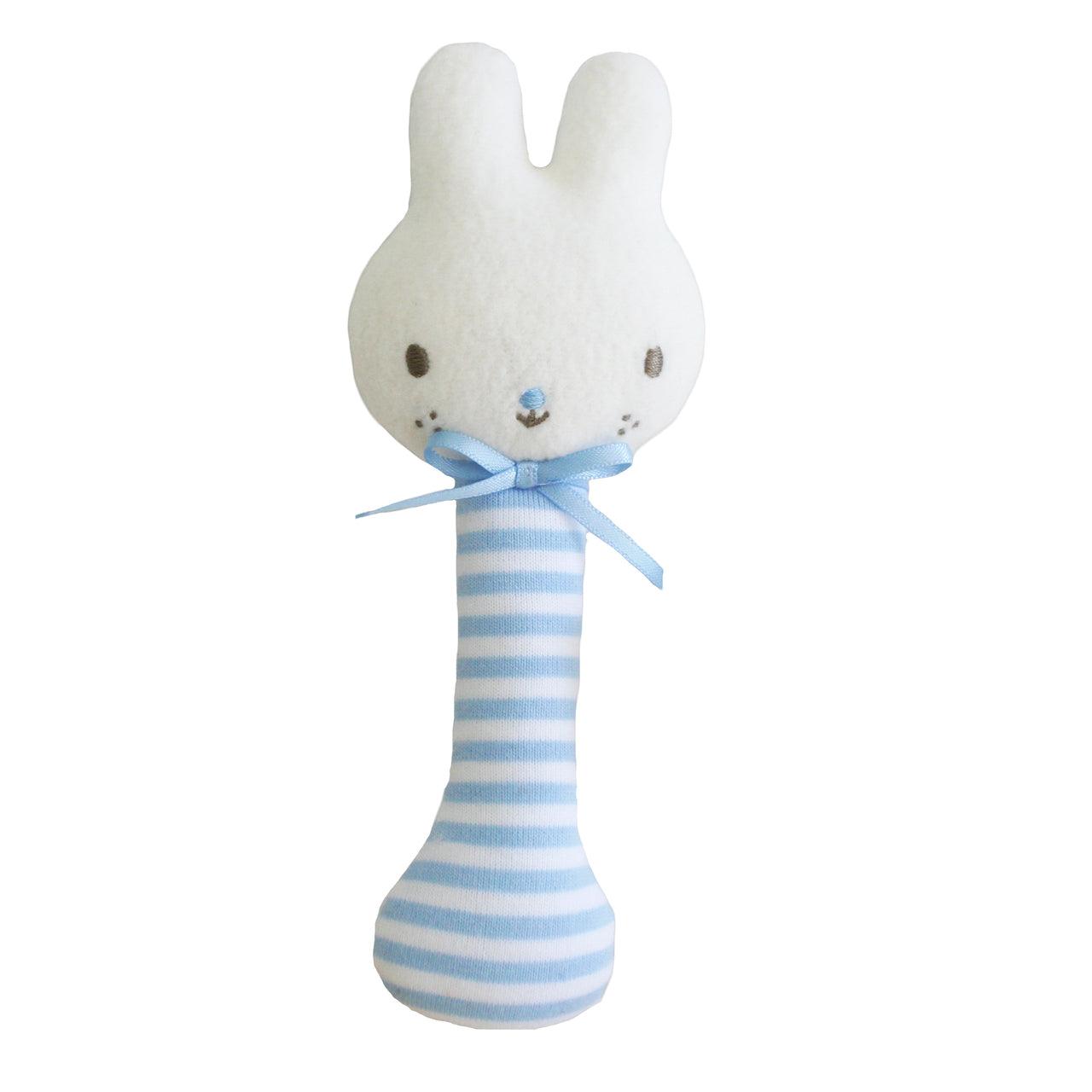 Baby Bunny Stick Rattle Blue - Elegant Linen