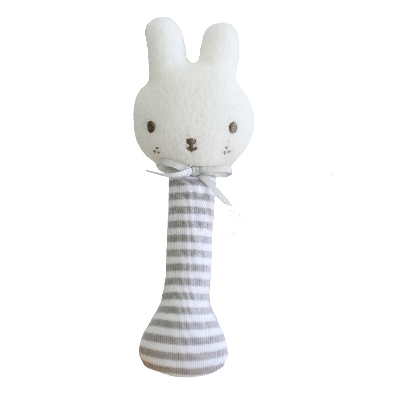 Baby Bunny Stick Rattle Grey - Elegant Linen