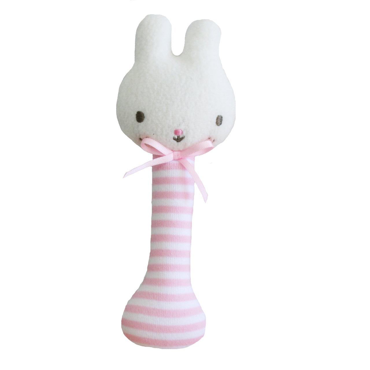 Baby Bunny Stick Rattle Pink - Elegant Linen
