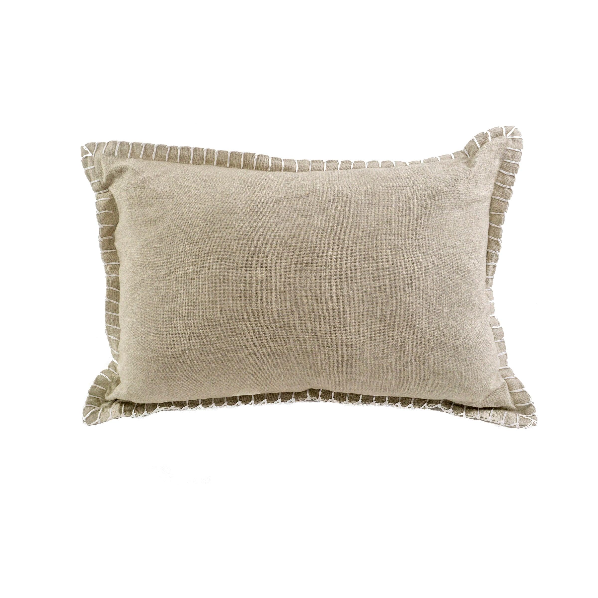 Basket Stitch Beige Throw Pillow - Elegant Linen