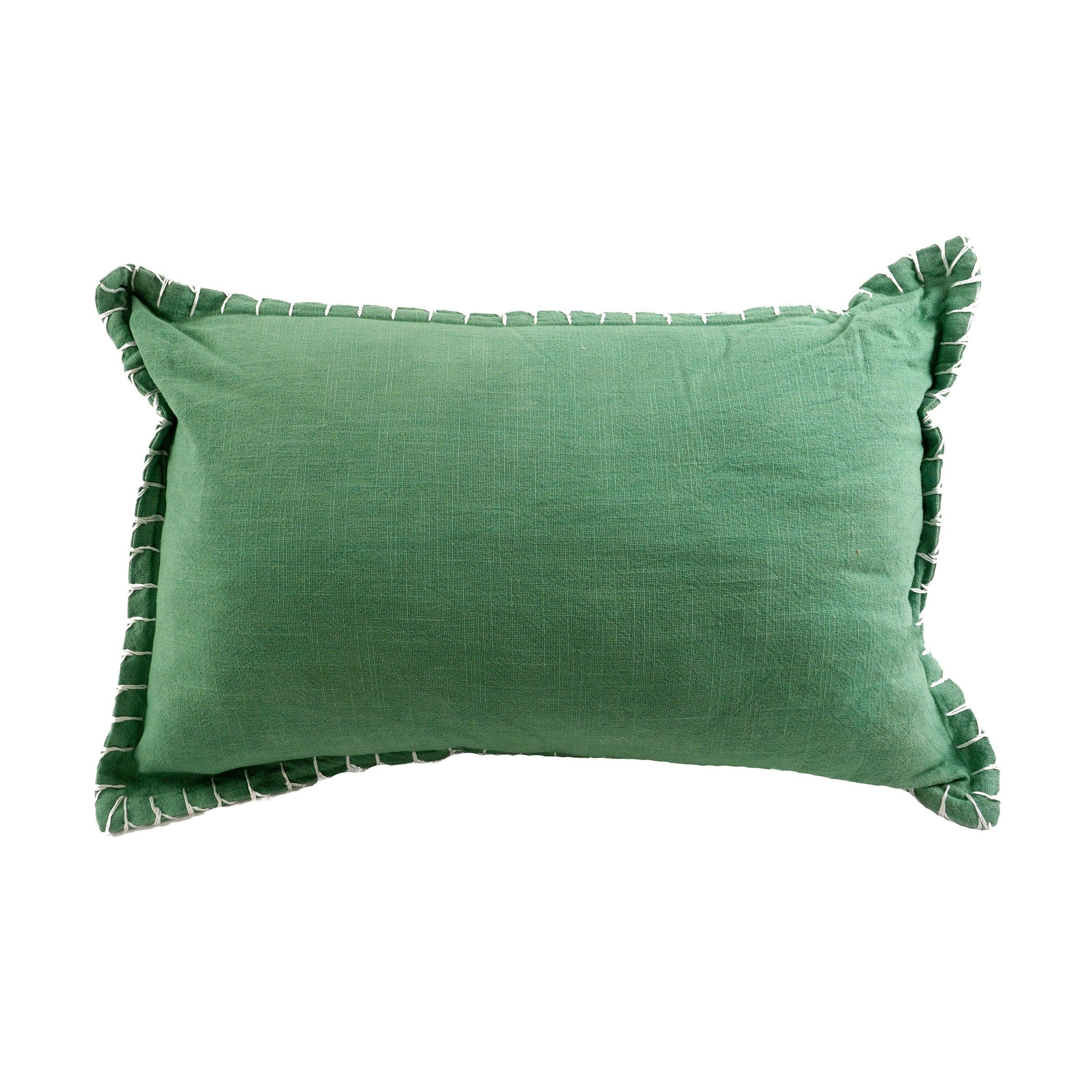 Basket Stitch Green Throw Pillow - Elegant Linen