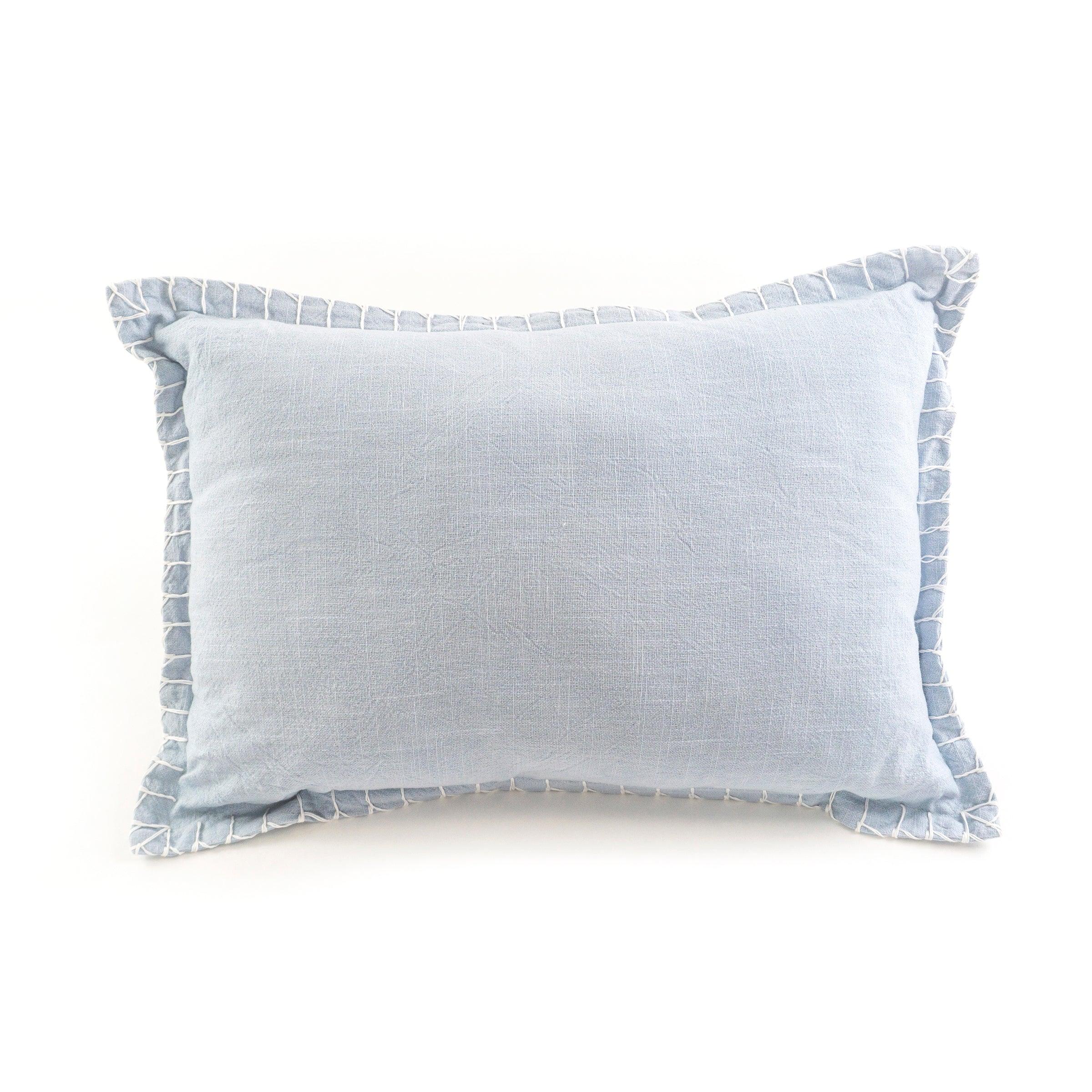 Basket Stitch Light Blue Throw Pillow - Elegant Linen