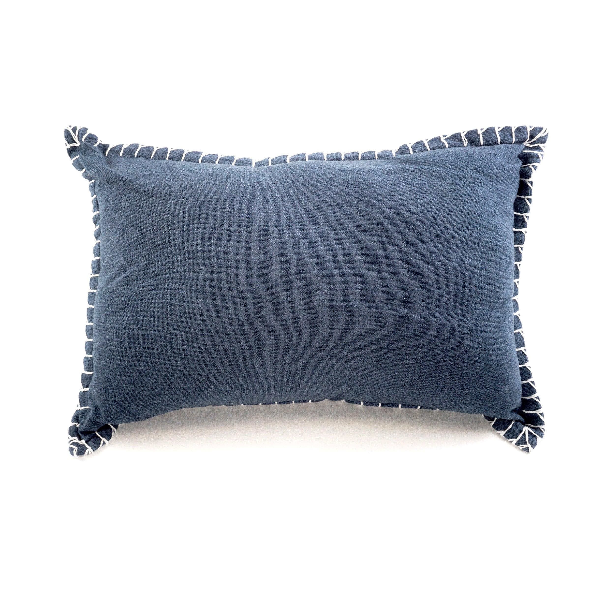 Basket Stitch Navy Throw Pillow - Elegant Linen