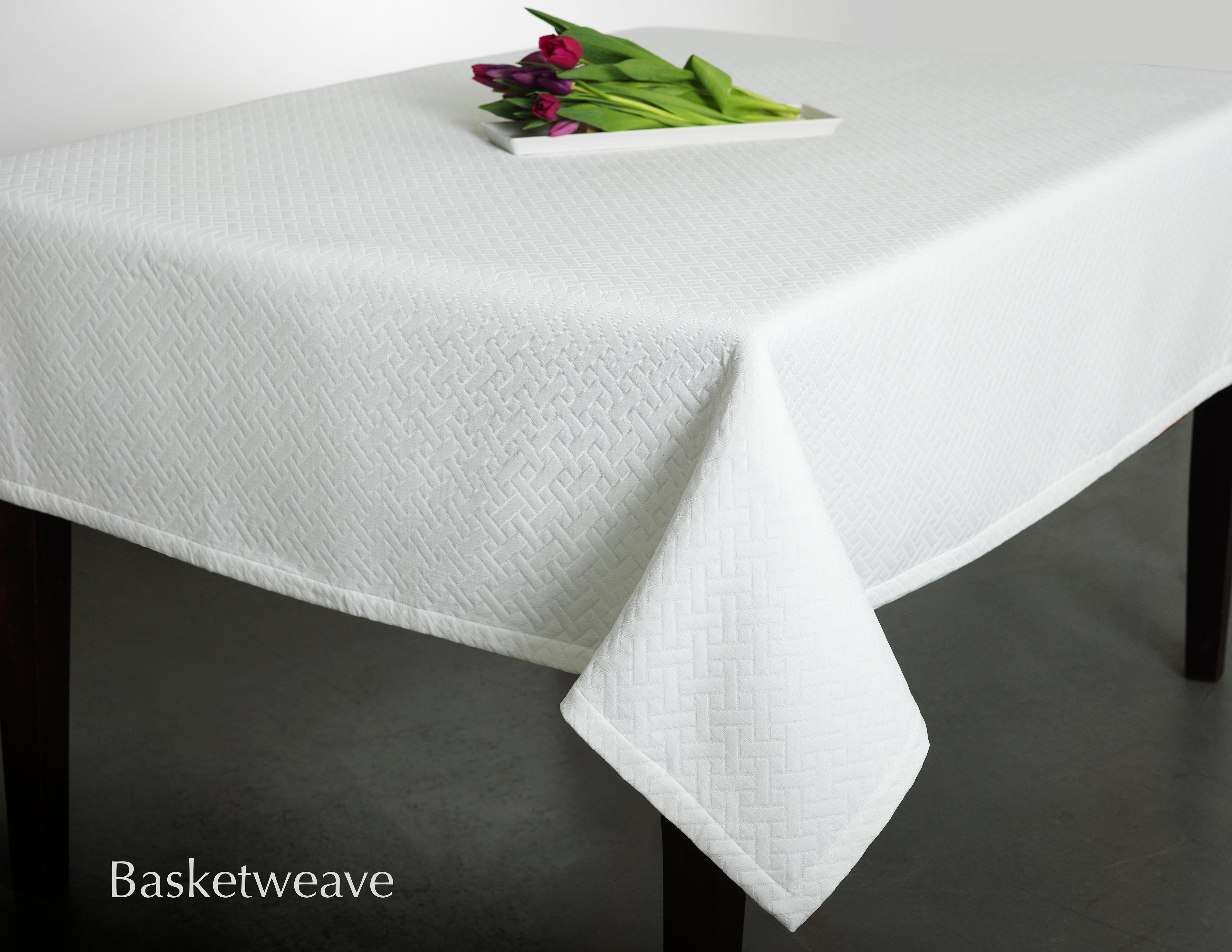 Basketweave Matelasse Tablecloth - Elegant Linen