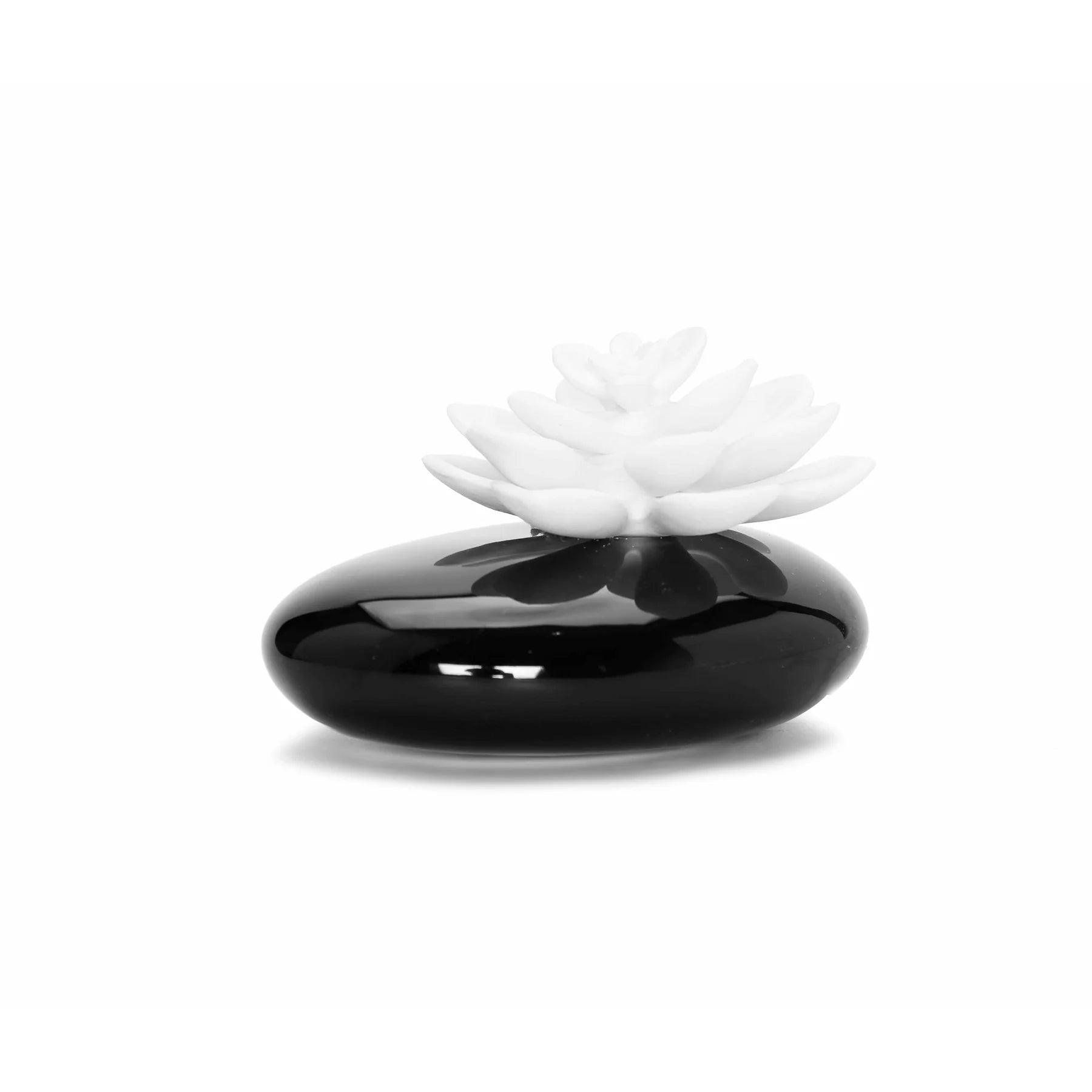 Black Diffuser With White Dimensional Flower, "Iris & Rose" - Elegant Linen