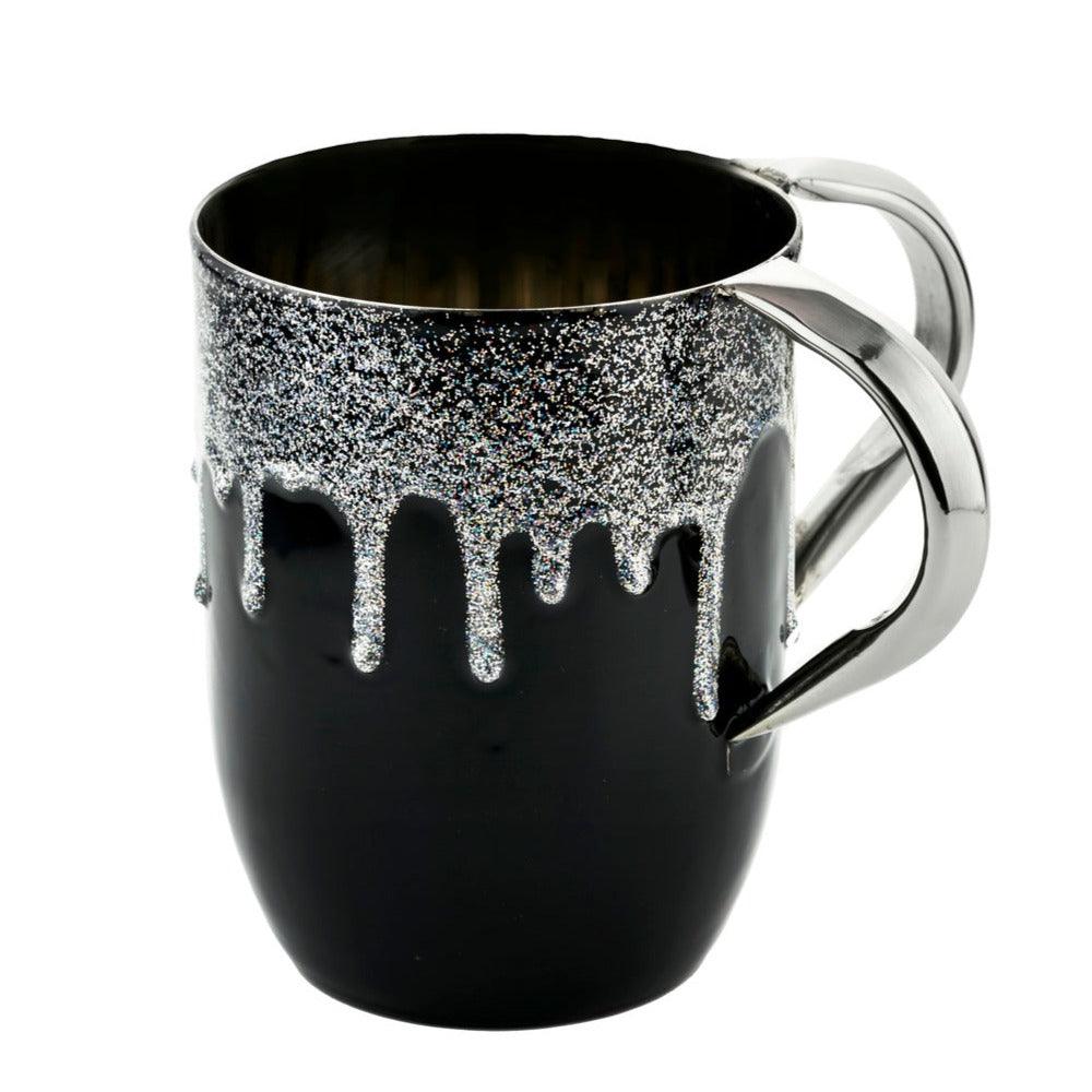 Black Enamel with Silver Glitter Wash Cup - Elegant Linen