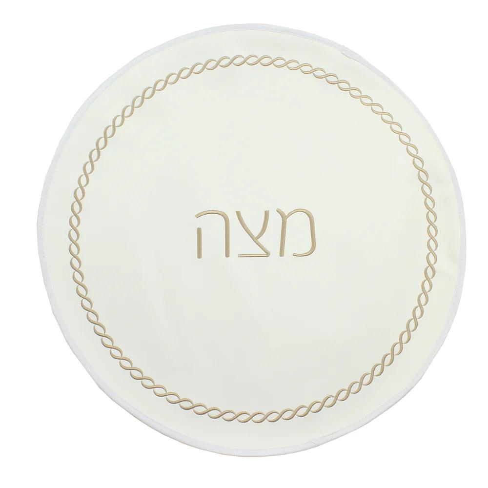 Braided Design Embroidered Matzah Cover - Elegant Linen