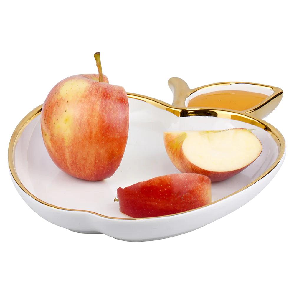 Ceramic Apple Shaped Dish with Gold Trim - Elegant Linen