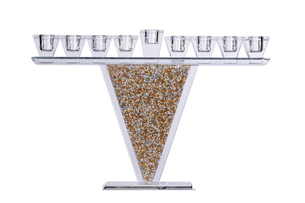 Crystal Menorah with Gold and Silver Inner Stones - Elegant Linen
