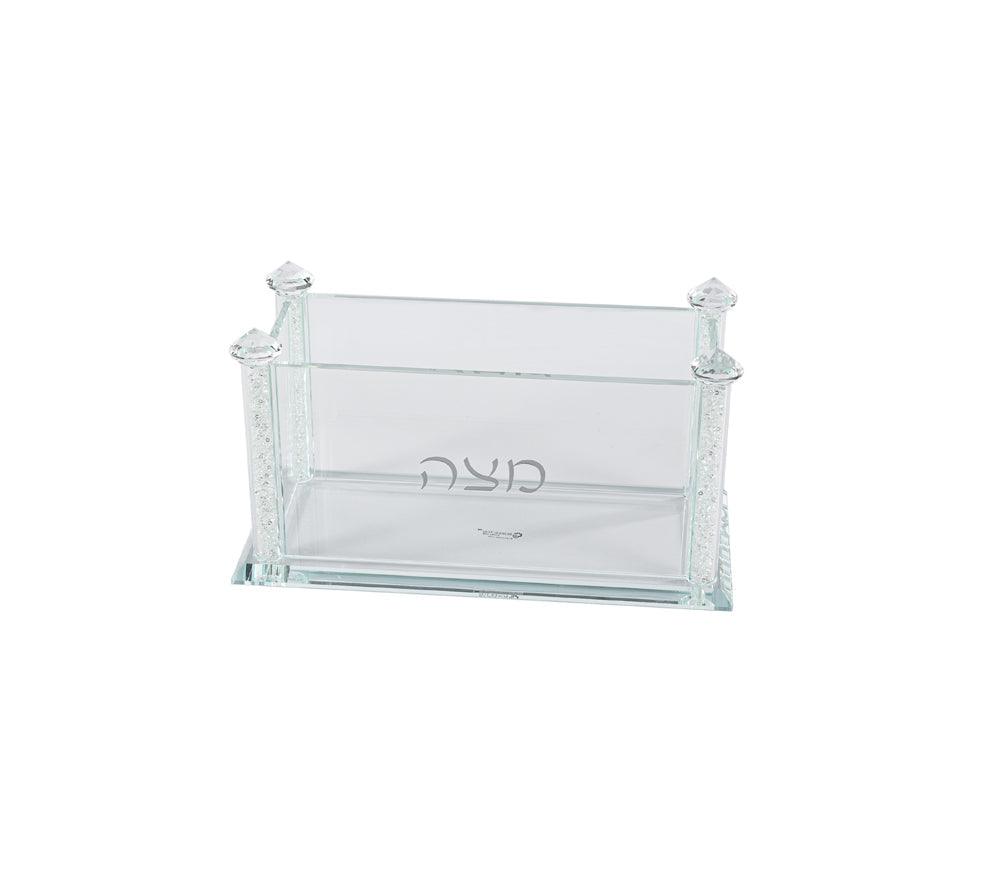 Crystal Square Matzah Box with Decorative Crystals - Elegant Linen