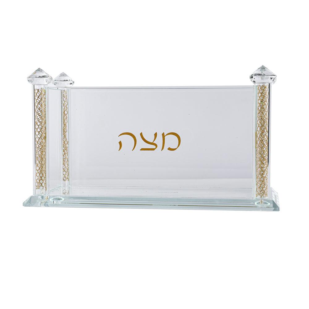 Crystal Square Matzah Box with Decorative Crystals - Elegant Linen